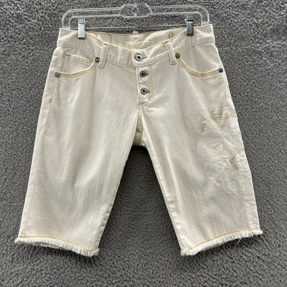Joie Shorts Women's 25 Ivory Denim Floral Embroidered Bermuda Shorts Size 25